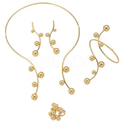 Iron Round Beaded Collar & Stud Earrings & Cuff Bangles & Rings Sets FS-WG833C7-01-1