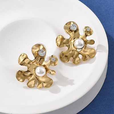 304 Stainless Steel Clear Cubic Zirconia Stud Earrings EJEW-R020-05G-01-1