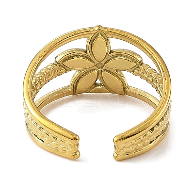 Flower 304 Stainless Steel Enamel Open Cuff Rings for Women RJEW-F166-21G-02-1