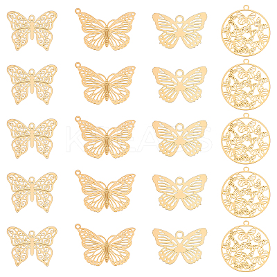 40Pcs 4 Style Rack Plating 201 Stainless Steel Filigree Pendants STAS-DC0007-49-1