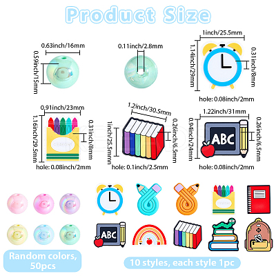 10Pcs 10 Styles School Theme Silicone Focal Beads SIL-BM0001-07-1