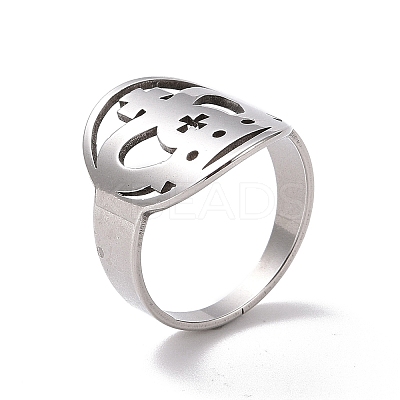 Non-Tarnish 201 Stainless Steel Cross Crown Finger Ring RJEW-J051-48P-1