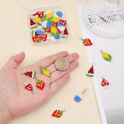 30Pcs 5 Styles Baking Paint Glass Seed Beaded Pendants FIND-CA0006-25-1