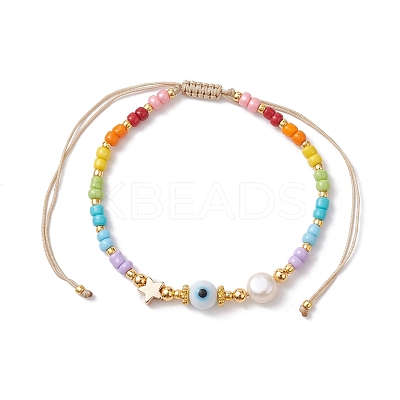 Colorful Glass Seed & Brass Braided Bead Bracelet BJEW-JB10138-1