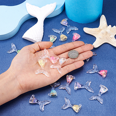 28Pcs 7 Colors Luminous Transparent Resin Pendants RESI-TA0002-08-1