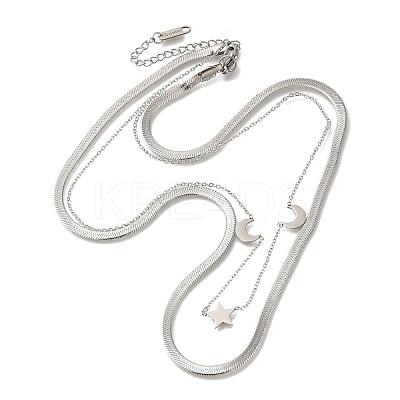201 Stainless Steel Double Layer Snake Chain Necklaces STAS-B076-03P-1
