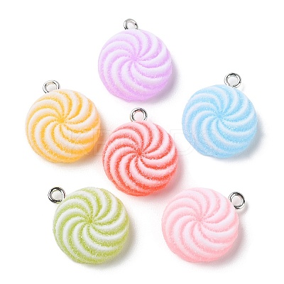 Translucent Resin Flat Round Pendants RESI-A025-03-1