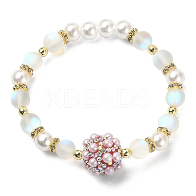 Synthetic Moonstone & Plastic Pearl & Hematite Beaded Stretch Bracelet BJEW-JB09503-1