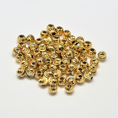 Rack Plating Brass Corrugated Round Spacer Beads X-KK-I600-4mm-G-RS-1