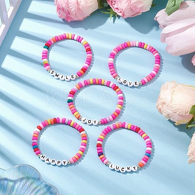 5Pcs 5 Styles Handmade Polymer Clay Beaded Stretch Bracelets BJEW-JB10470-1