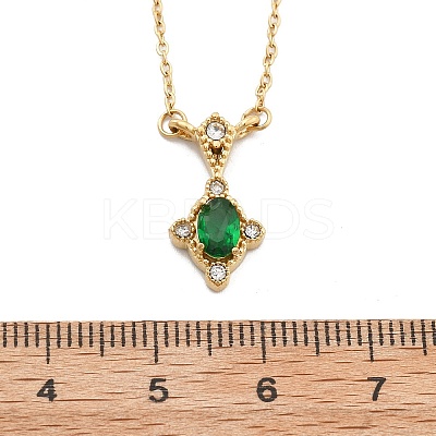 304 Stainless Steel Green Cubic Zirconia Pendant Necklaces for Women NJEW-C078-01E-G-1