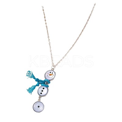 Alloy with Glass Christmas Snowman with Cord Scarf Pendant Necklaces FS-WGC7B44-01-1