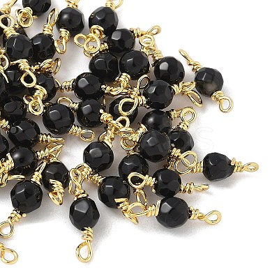 Dyed Natural Agate Faceted Round Connector Charms KK-C097-06G-05-1