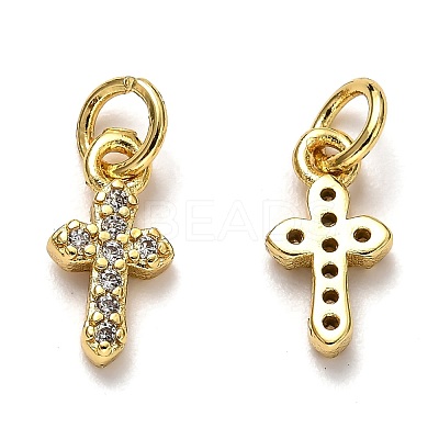 Brass Micro Pave Cubic Zirconia Tiny Cross Charms ZIRC-H119-04G-1
