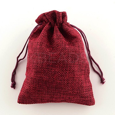 Polyester Imitation Burlap Packing Pouches Drawstring Bags X-ABAG-R004-18x13cm-06-1