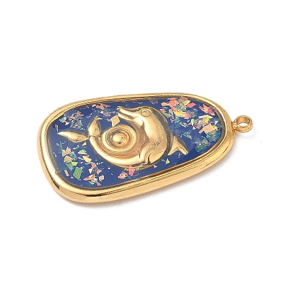 304 Stainless Steel Epoxy Resin with Natural Shell and Sequins Inside Pendants STAS-L026-17G-J04-1