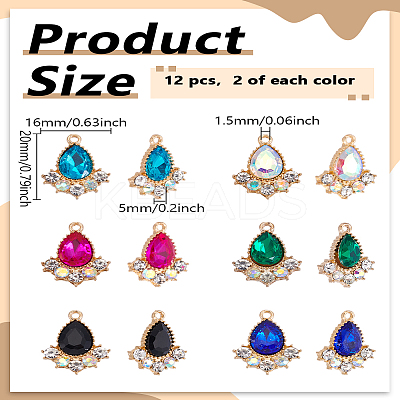 12Pcs 6 Colors Glass Rhinestone Pendants FIND-LP0004-18-1