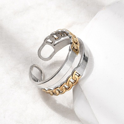 Adjustable 304 Stainless Steel Cuff Rings for Women RJEW-B150-01GP-04-1