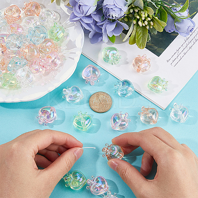 50Pcs 5 Colors UV Plating Transparent Rainbow Iridescent Acrylic Beads OACR-SC0001-85-1