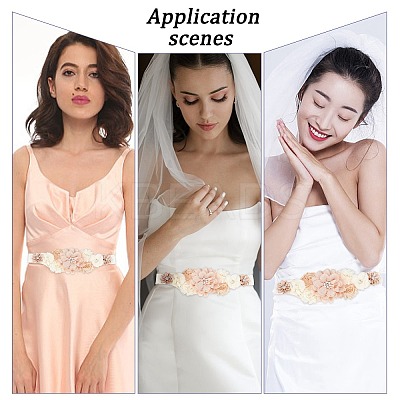 Chiffon Flower Chain Belt with Alloy Rhinestone AJEW-WH0248-43-1