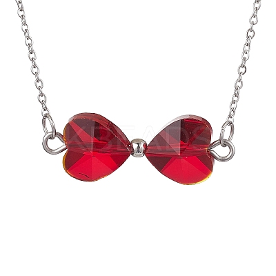 FireBrick Bowknot Glass Pendant Necklaces NJEW-TA00151-1