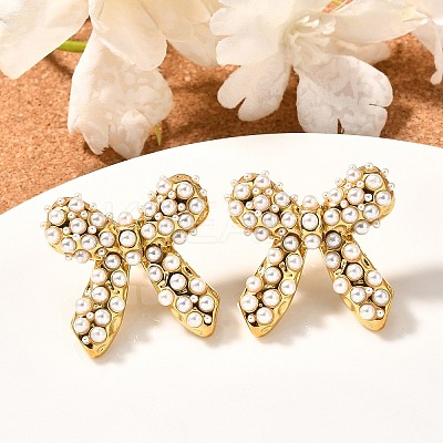 304 Stainless Steel Bowknot Stud Earrings EJEW-A123-02A-G-1
