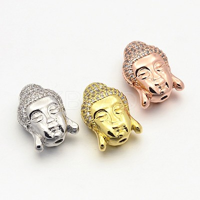 CZ Brass Micro Pave Grade AAA Cubic Zirconia 3D Buddha Head Beads ZIRC-L012-03-NR-1