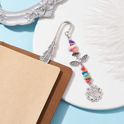Tibetan Style Alloy Feather Bookmark AJEW-JK00310-02-1