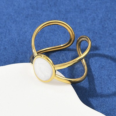 Oval 304 Stainless Steel Enamel Cuff Rings for Women RJEW-G355-03G-1