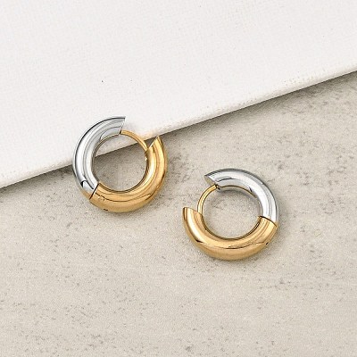201 Stainless Steel Two Tone Hoop Earrings EJEW-Q002-01G-05-1