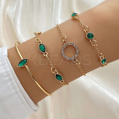 4Pcs 4 Styles Alloy Chain Bracelet & Bangle Set for Women WG6073F-02-1