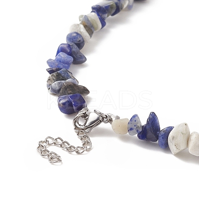 Natural Sodalite Chip Beaded Necklaces with 304 Stainless Steel Lobster Claw Clasp & Chain Extender NJEW-JN04225-02-1