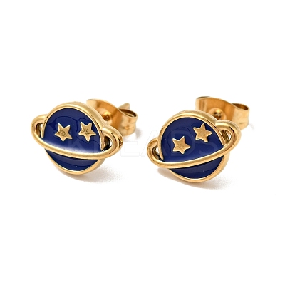 Ion Plating(IP) Enamel Planet with Star Stud Earrings with 316 Surgical Stainless Steel Pins EJEW-A081-06G-1