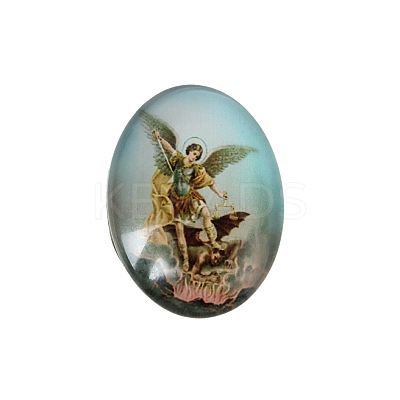 Jesus and the Virgin Printed Glass Oval Cabochons GGLA-N003-13x18-A-1