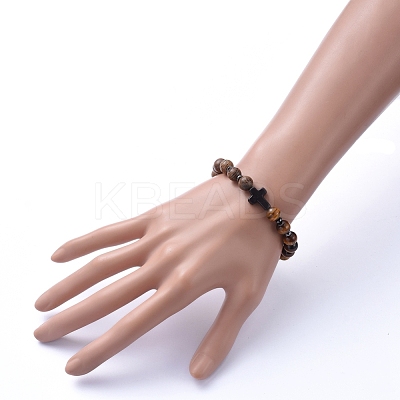 Natural Wood Beads Stretch Bracelets BJEW-JB05231-05-1
