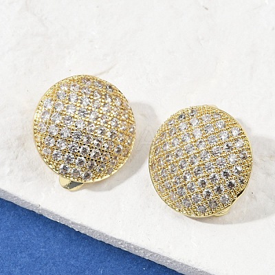 Half Round Brass Micro Pave Clear Cubic Zirconia Clip-on Earrings EJEW-M082-14G-1