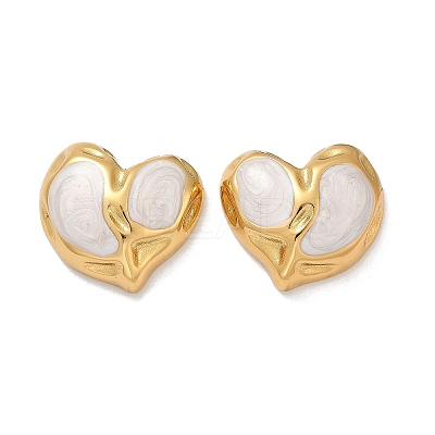 Heart 304 Stainless Steel Enamel Stud Earrings LS-EJEW-M105-03G-1