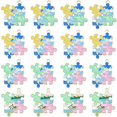 24Pcs 4 Colors Golden Plated Alloy Enamel Pendants ENAM-SC0004-55-1