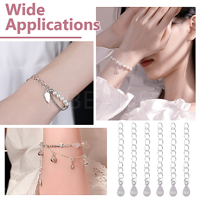 12Pcs 925 Sterling Silver End with Extender Chains and Teardrop Charms STER-GO0001-56-1