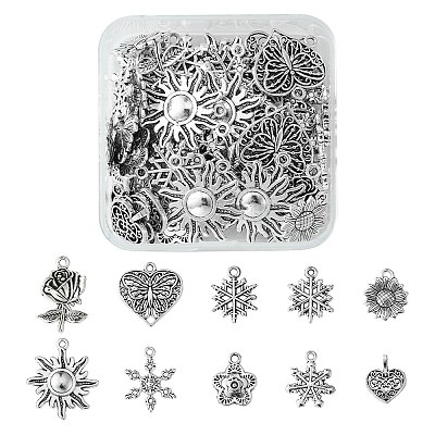 60Pcs 10 Styles Tibetan Style Alloy Pendants FIND-FS0002-30-1