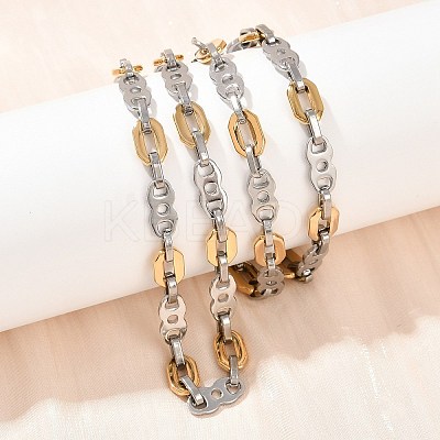 201 Stainless Steel 8 & Oval Link Chain Necklaces for Women NJEW-B143-03GP-1