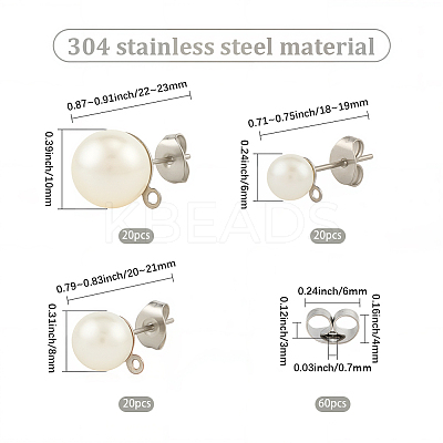 304 Stainless Steel Stud Earring Findings EJEW-SP0001-17E-1