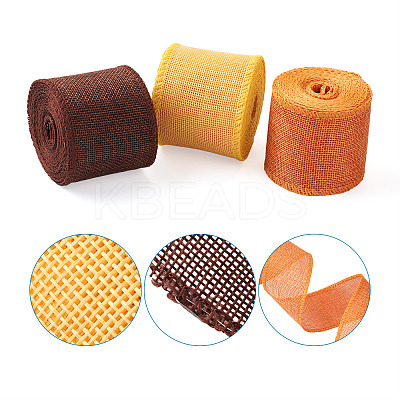 3 Rolls 3 Colors Polyester Imitation Linen Wrapping Ribbon OCOR-YS0001-02B-1