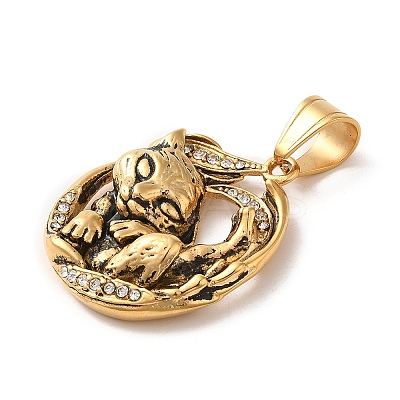 316L Stainless Steel Tibetan Style Rhinestone Pendants LS-STAS-D096-01B-AG-1