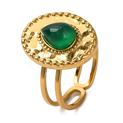 Teardrop Natural Dyed & Heated Green Onyx Agate Finger Rings RJEW-Q822-12G-1