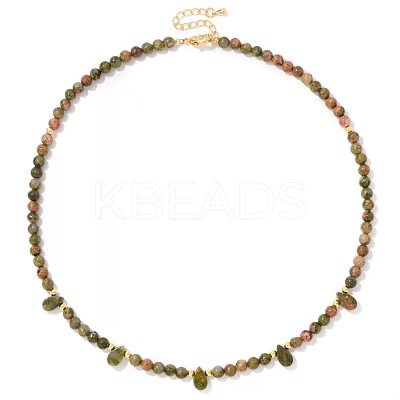 Adjustable 4MM Round and Teeardrop Natural Unakite Beaded Necklace for Women Elegant Casual Jewelry Gift YO7964-4-1