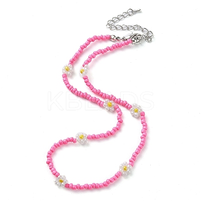 Glass Flower Beaded Necklace NJEW-Z029-03C-1