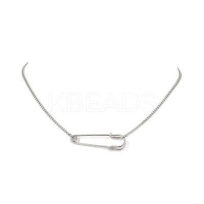 Iron Kilt Pin Pendant 304 Stainless Steel Curb Chain Necklaces NJEW-JN05679-1
