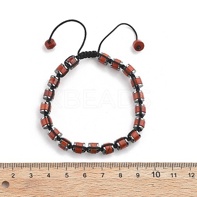 Adjustable Natural Red Jasper and Non-magnetic Synthetic Hematite Braided Bead Bracelets BJEW-Z090-01M-1