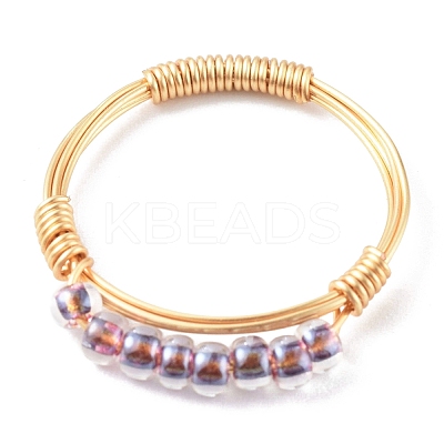 Adjustable Glass Seed Beads Finger Rings RJEW-JR00350-1